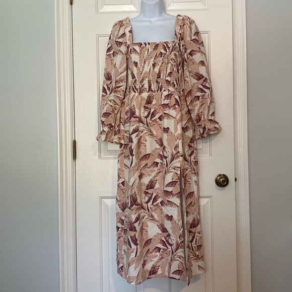 NWOT House of Harlow 1960 Palm Leaf Smock Linen Blend Midi Dress White P… - Picture 2 of 12